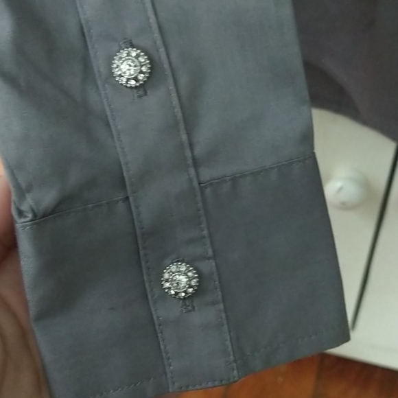 NWT NY&C Grey Jewel Button-Up Blouse XS - Picture 2 of 5